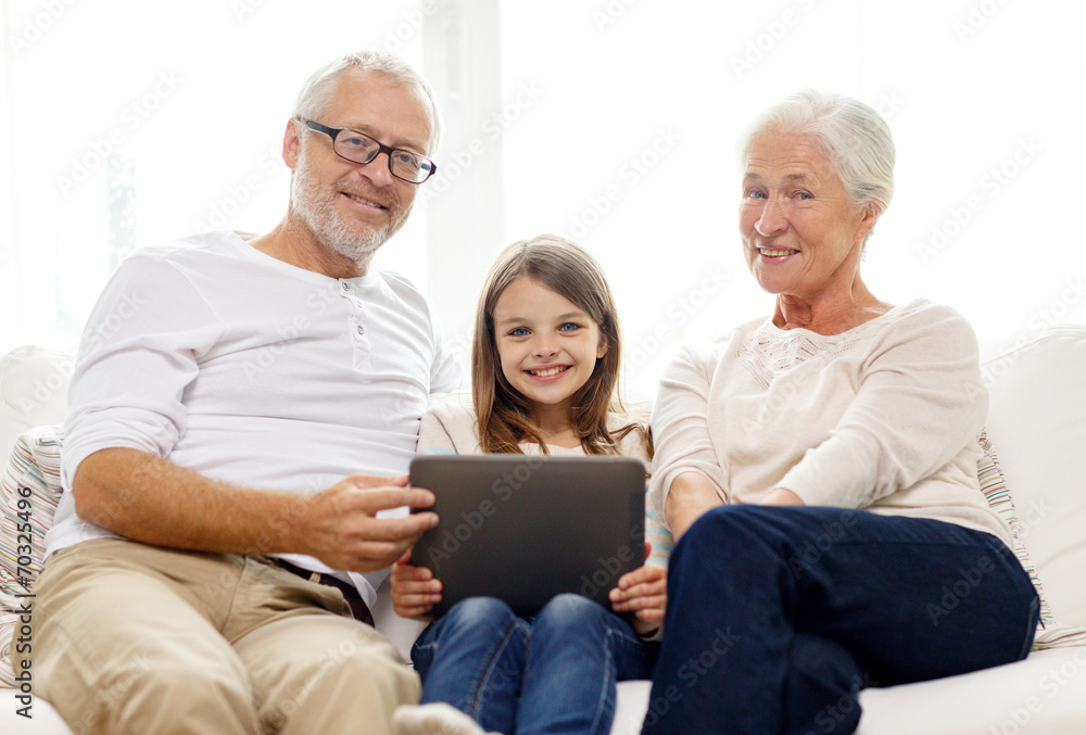 smiling family with tablet pc at home smiling family with tablet pc at home