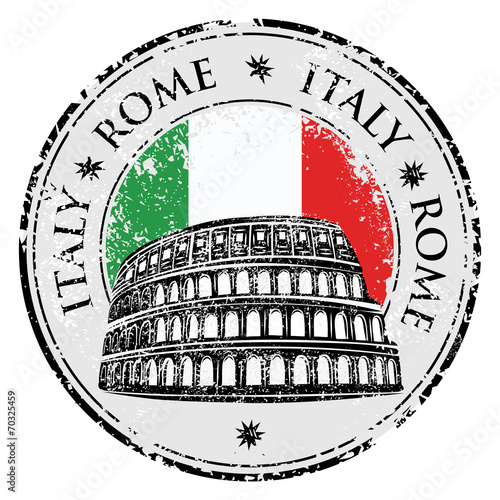 Canvas Print Grunge rubber stamp with Colosseum in Rome vector