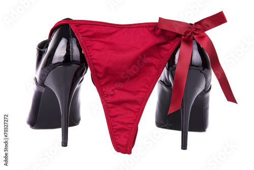 Black high heels and g-string