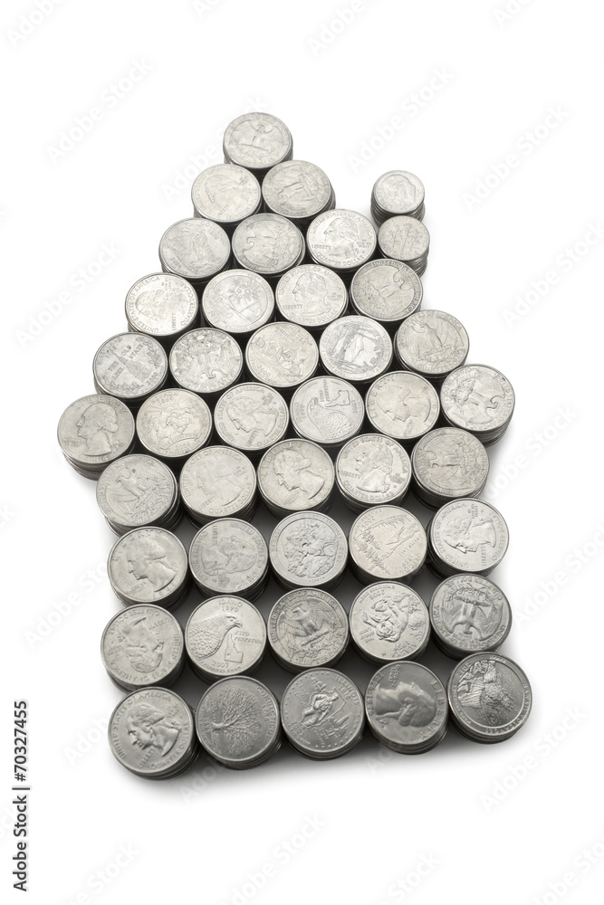 House of coins on white background