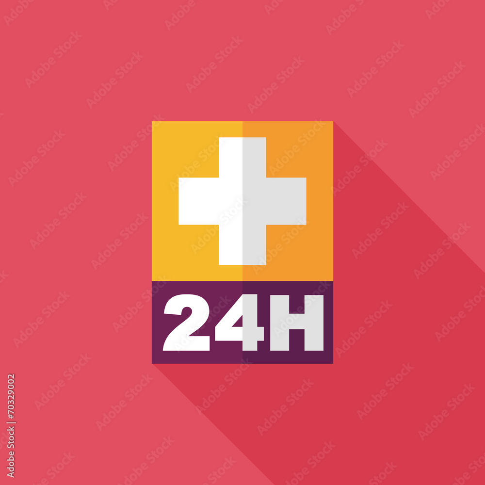 Hospitals 24 hours flat icon with long shadow Hospitals 24 hours flat icon with long shadow