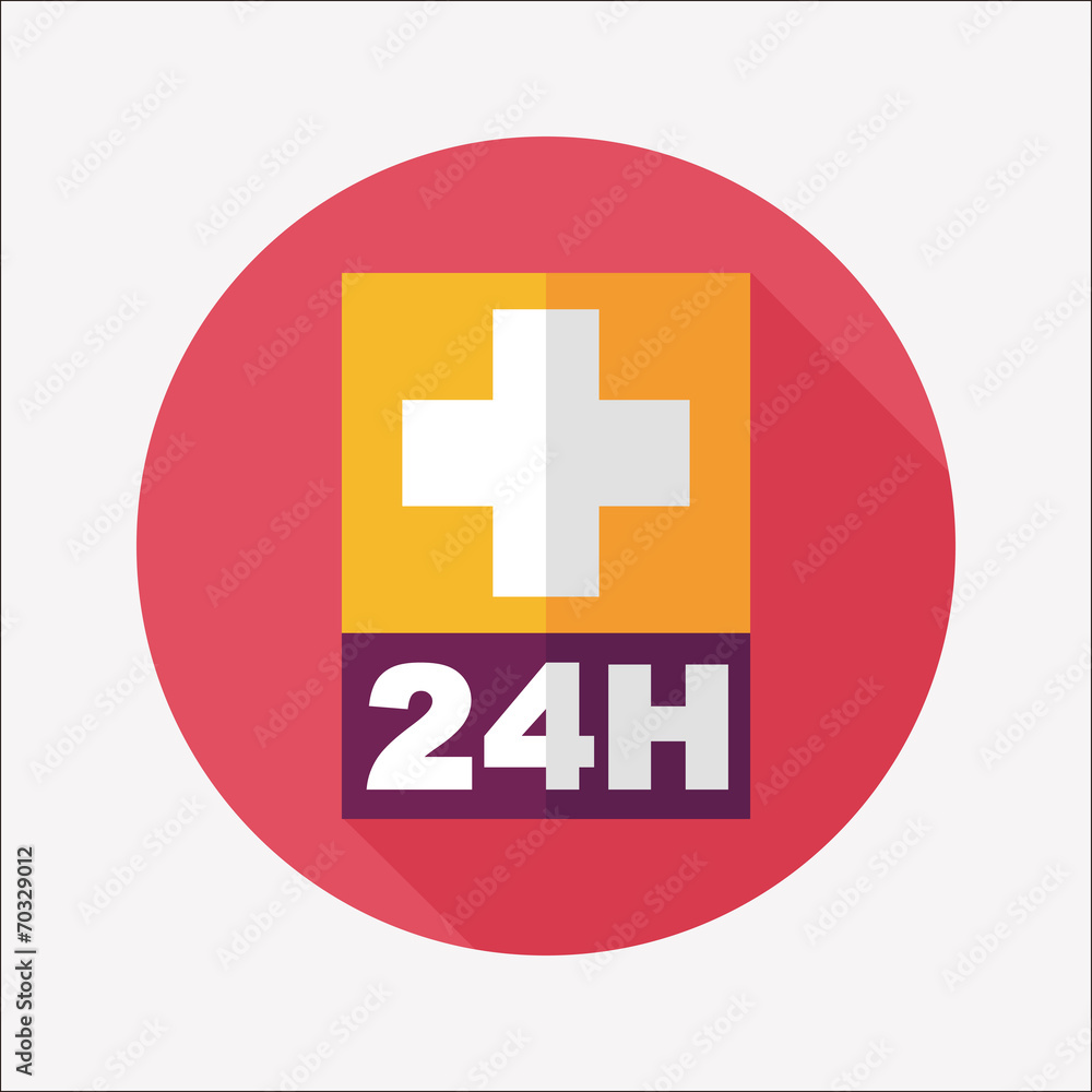 Hospitals 24 hours flat icon with long shadow Hospitals 24 hours flat icon with long shadow