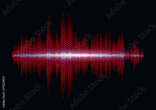 Red sound waveform with hex grid light filter