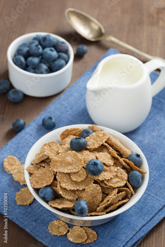 wholegrain flakes with blueberries and milk  vertical