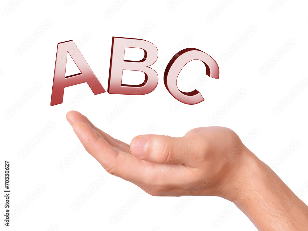 hand holding letters ABC symbol on white Background hand holding letters ABC symbol on white Background