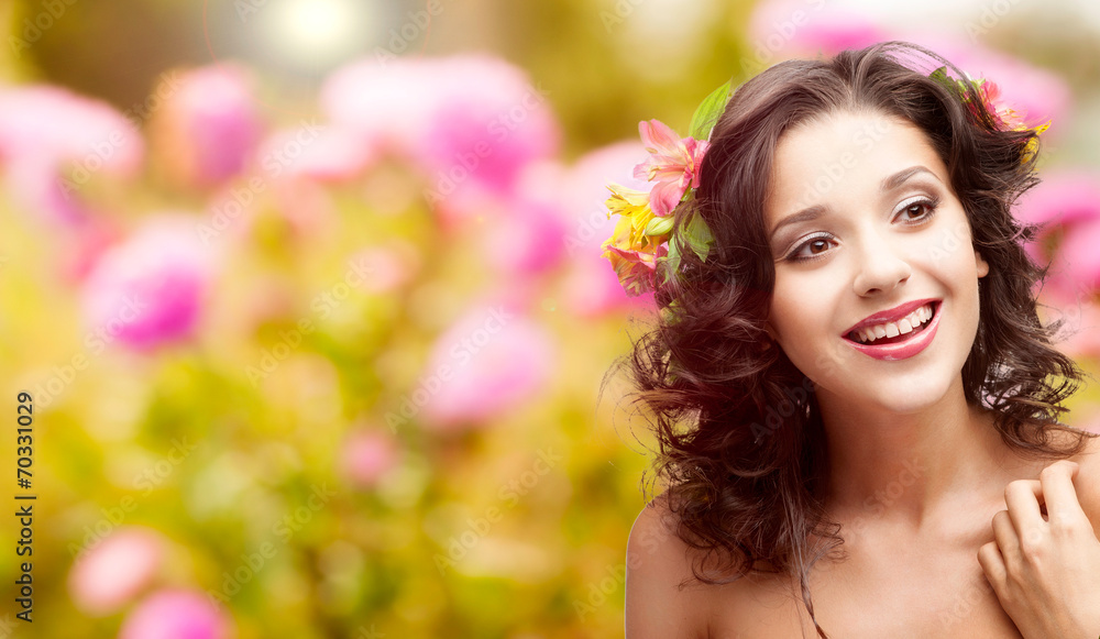 Fototapeta premium beautiful young woman over autumn background