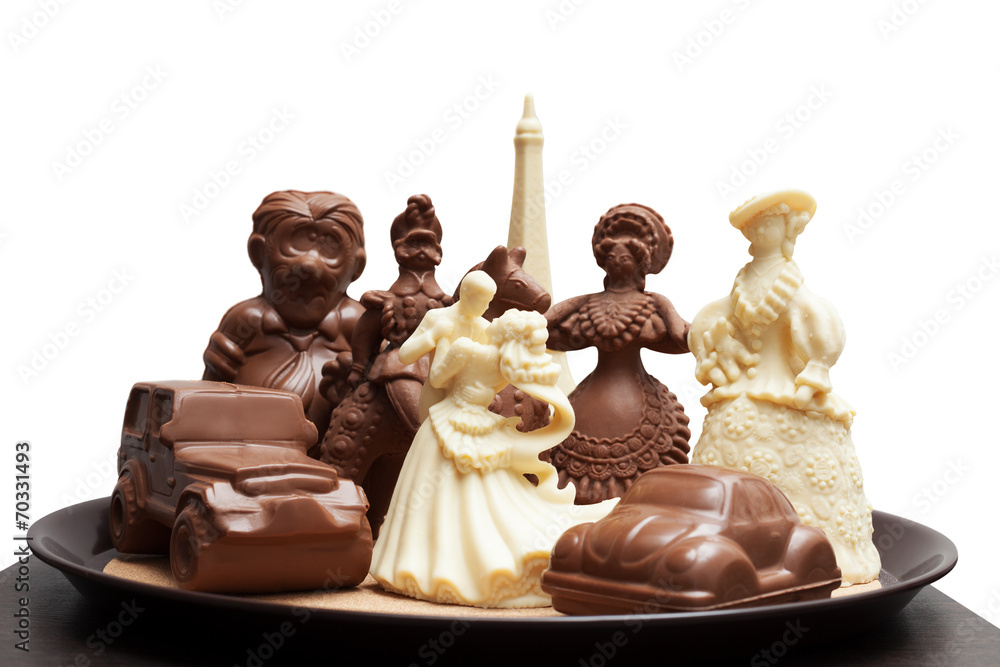 Tray with variety of chocolate figurines Tray with variety of chocolate figurines
