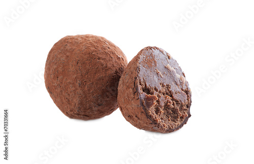 Studio shot of dark chocolate truffle, close-up