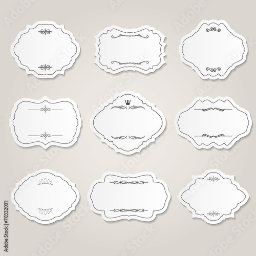 Frame and label set with calligraphic design elements.