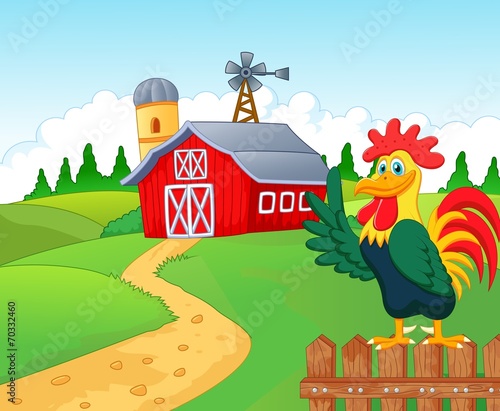 Happy cartoon roster in the farm