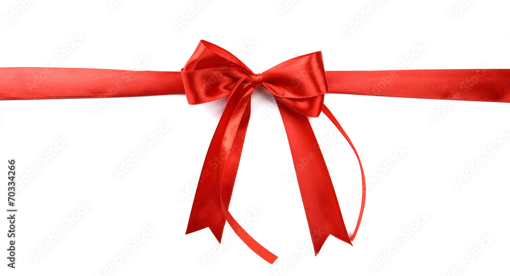 Shiny red ribbon with bow isolated on white Shiny red ribbon with bow isolated on white