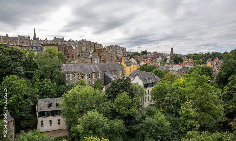 The water of leith walk and houses in Edinburgh, aerial view