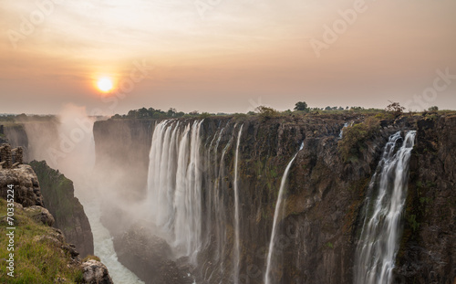 Wide angle view of Victoria Falls sunset