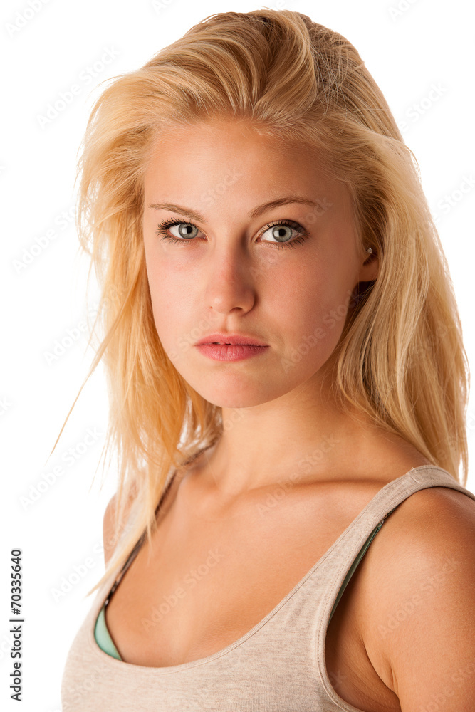 Beauty portrait of attractive young woman with blue eyes Beauty portrait of attractive young woman with blue eyes