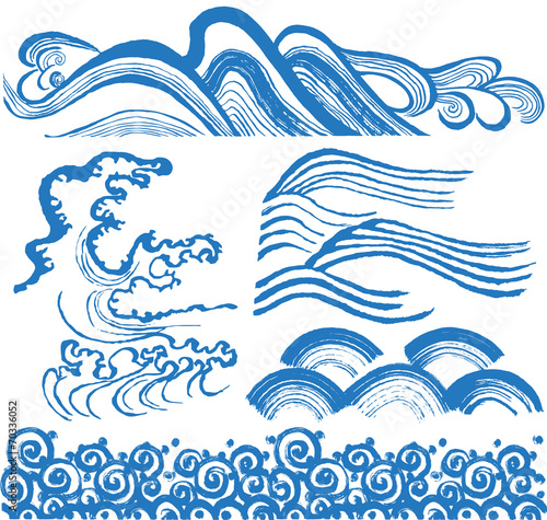 和波　波しぶき　毛筆イラスト