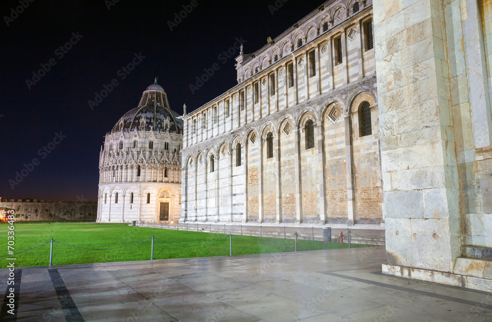 Pisa, Piazza del Duomo with Battistero, Basilica and the leaning