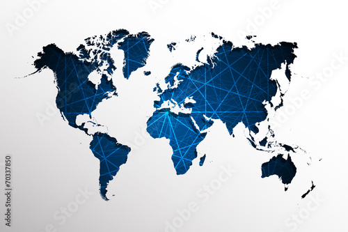 World map-Abstract blue straight lines background.
