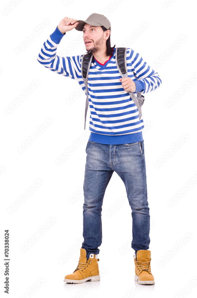 Fototapeta premium Student with backpack isolated on the white