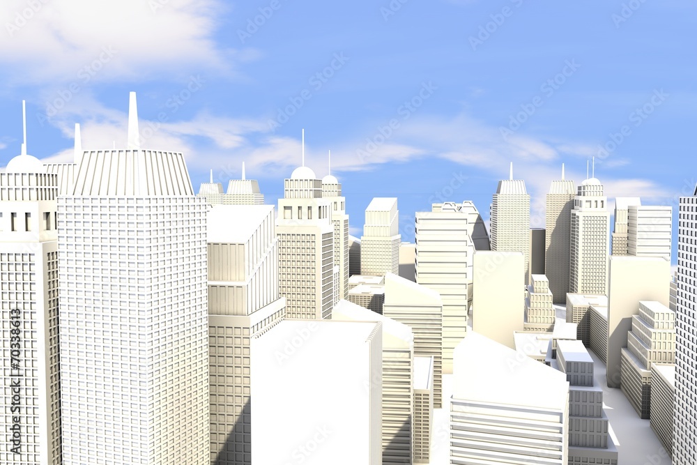 City in the Sun With Blue Cloudy Sky - 3D Render