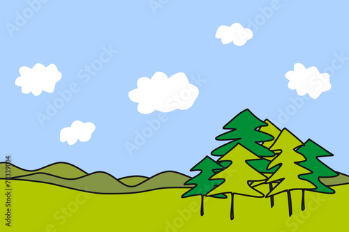 Landscape with trees colorful illustration