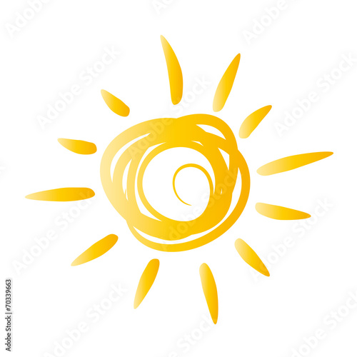 Der Sommer kommt. Gelbe Sonne - gemalt, Handzeichnung. Sonnenenergie, Photovoltaik, Solaranlage, Sonnenenergie, Energiewende starten und erneuerbare und nachhaltige Energien nutzen 