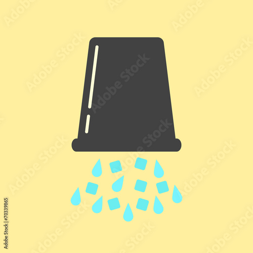 inverted black bucket with ice and water