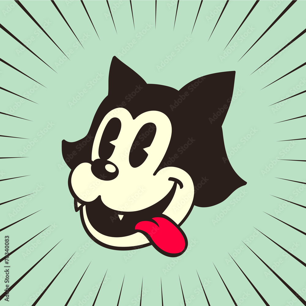 vintage toons: retro cartoon character cat smiling tongue out Stock Vector  | Adobe Stock