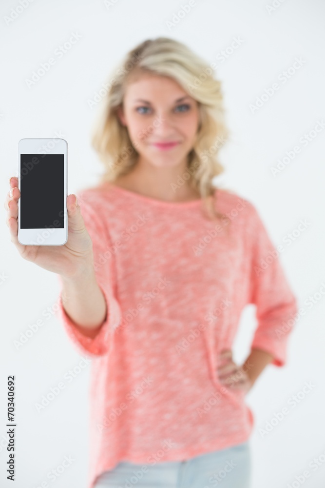 Beautiful woman showing you mobile phone Beautiful woman showing you mobile phone