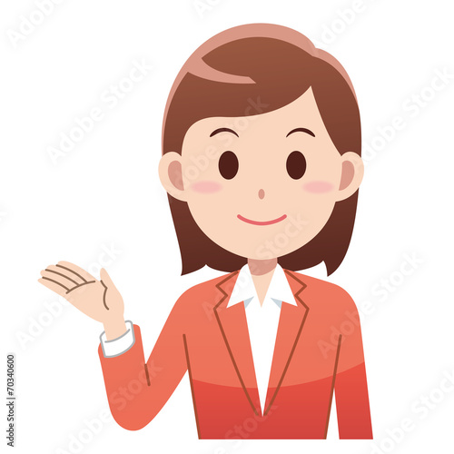 案内するスーツの女性