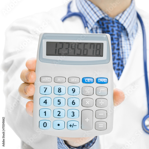 Doctor holdling in his hand calculator - 1 to 1 ratio photo