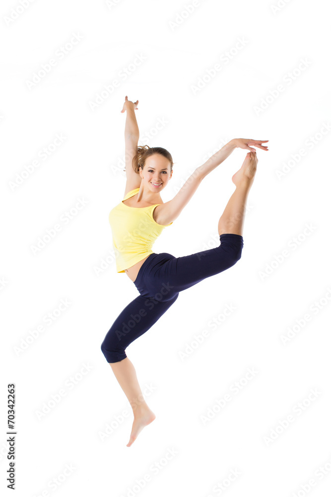 Weight loss fitness woman jumping of joy. Weight loss fitness woman jumping of joy.