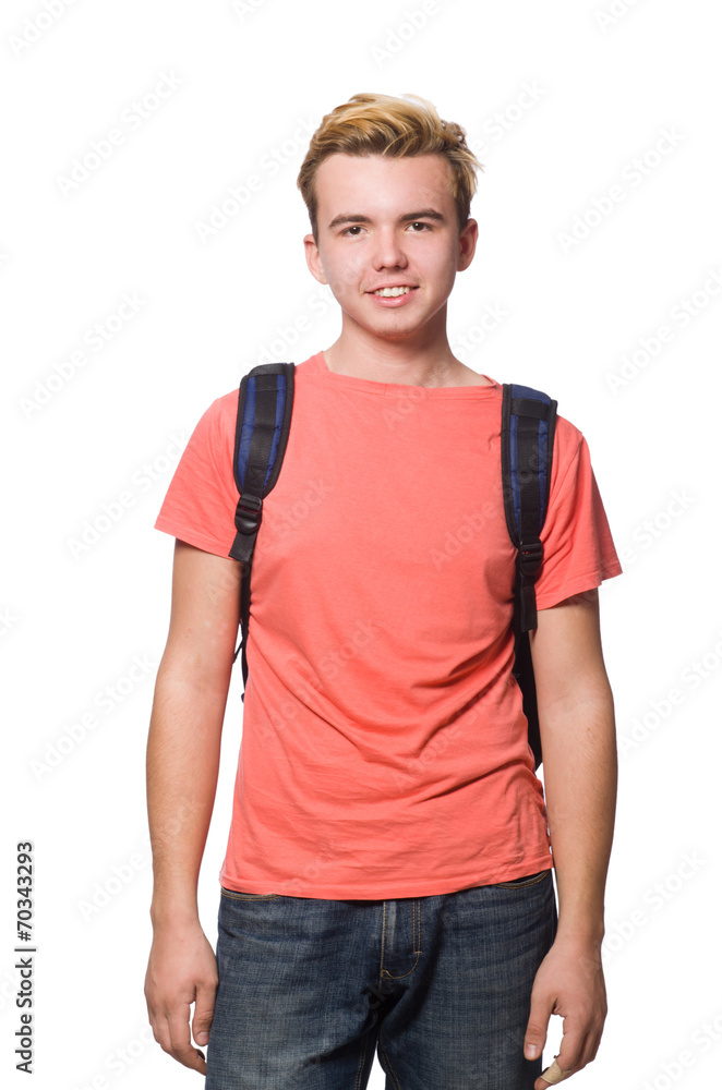 Student with backpack isolated on the white Student with backpack isolated on the white