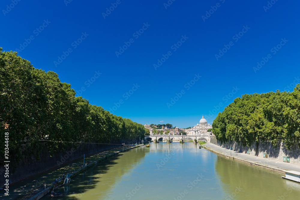 Fototapeta premium View at Tiber and St. Peter's cathedral in Rome, Italy
