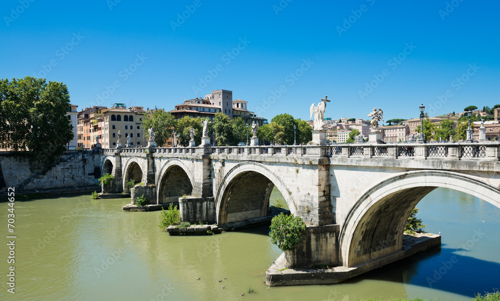  bridge on Tiber river in Rome, Italy