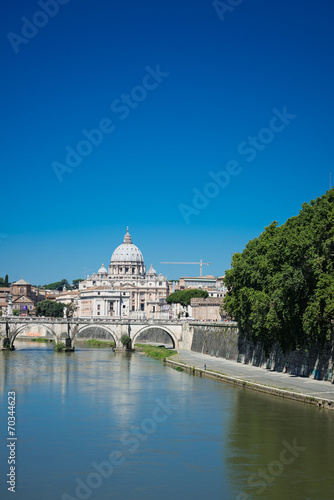 View at Tiber and St. Peter's cathedral in Rome, Italy