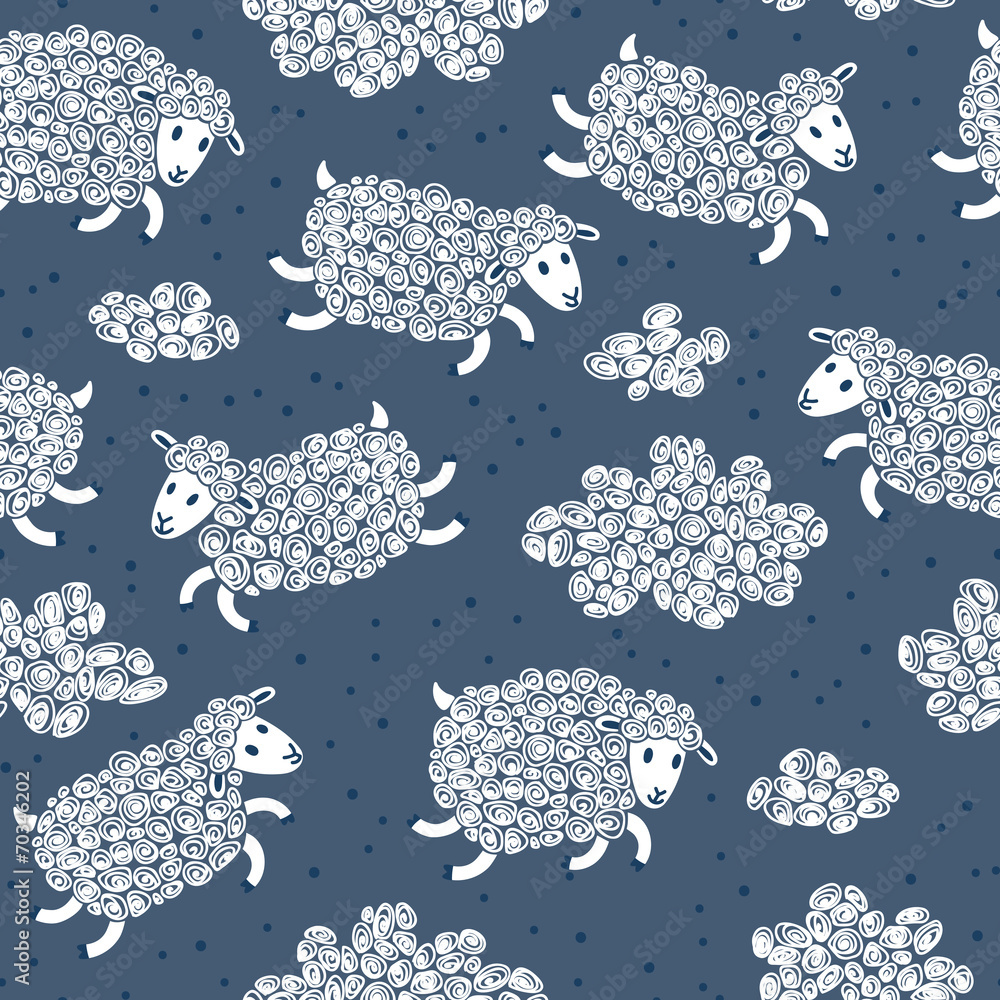 Obraz premium Seamless pattern with cute sheep and clouds.