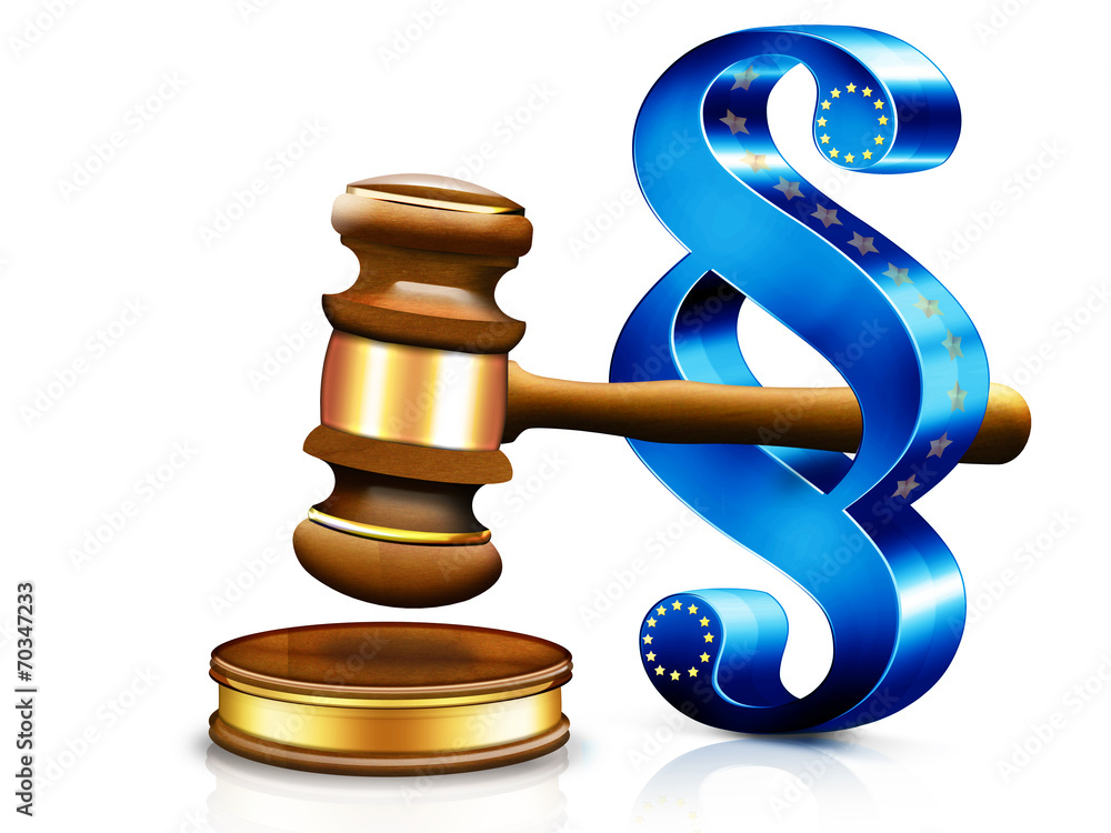 3d Gerichtshammer mit ParagraphSymbol EU, freigestellt Illustration