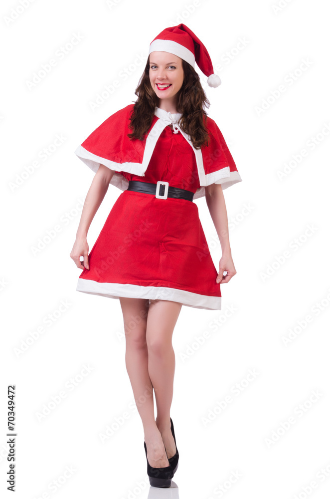 Snow girl santa in christmas concept isolated on white Snow girl santa in christmas concept isolated on white