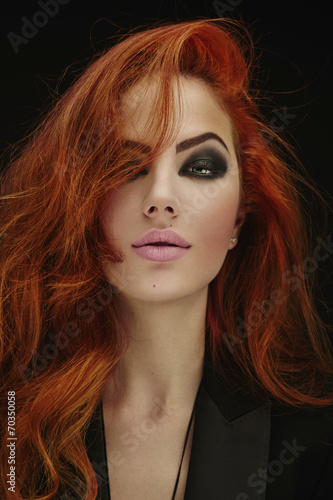 Fototapeta Naklejka Na Ścianę i Meble -  Red Hair. Fashion Girl Portrait