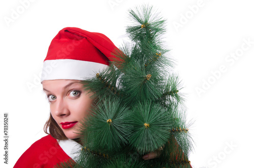Snow girl santa in christmas concept isolated on white