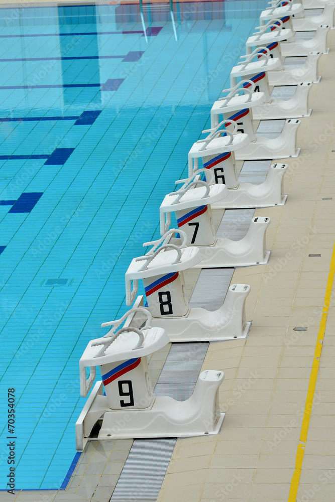Row Of Starting Blocks At A Swimming Pool Stock Photo | Adobe Stock
