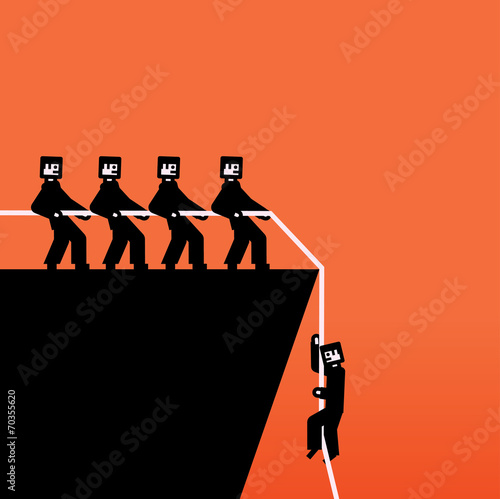 Vector group of people pulling a rope