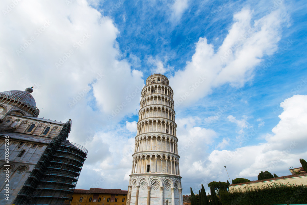Famous leaning tower of Pisa during summer day