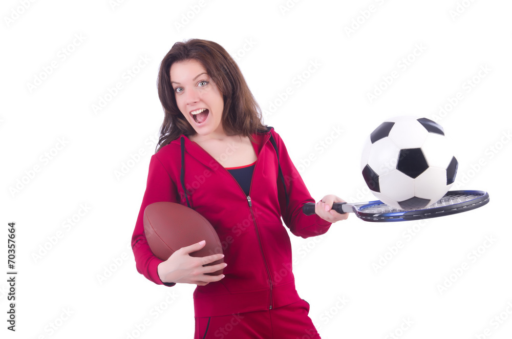 Woman in red costume in sports sporting concept Woman in red costume in sports sporting concept
