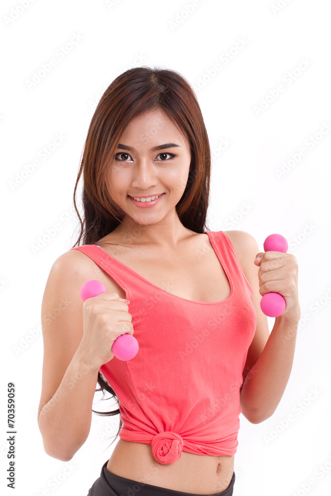 portrait of pretty sport girl, hand holding dumbbell portrait of pretty sport girl, hand holding dumbbell