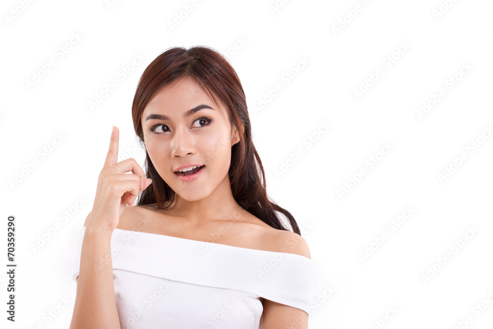 woman with good idea, white isolated background woman with good idea, white isolated background