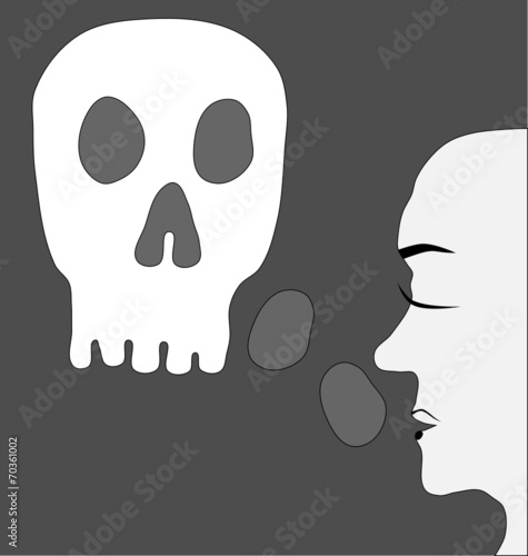 Feeling concept depression - face profile with scull