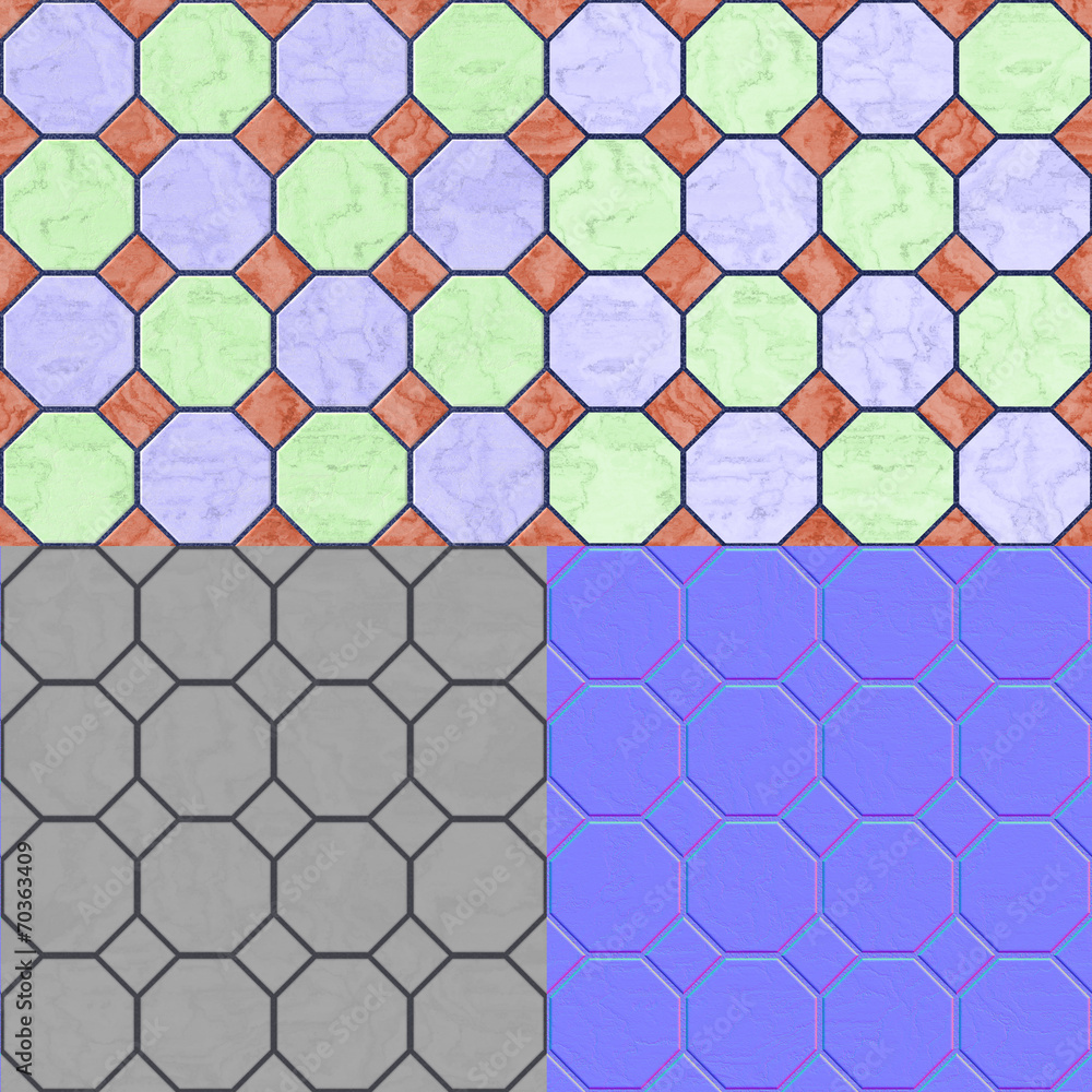 Floor tiles seamless generated texture (diffuse, bump, normal) Stock ...