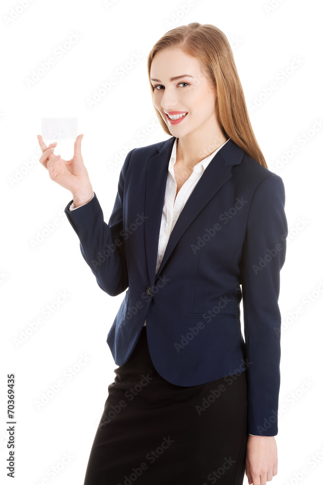 Beautiful smiling businesswoman with businesscard Beautiful smiling businesswoman with businesscard