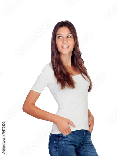 Attractive casual girl looking at side